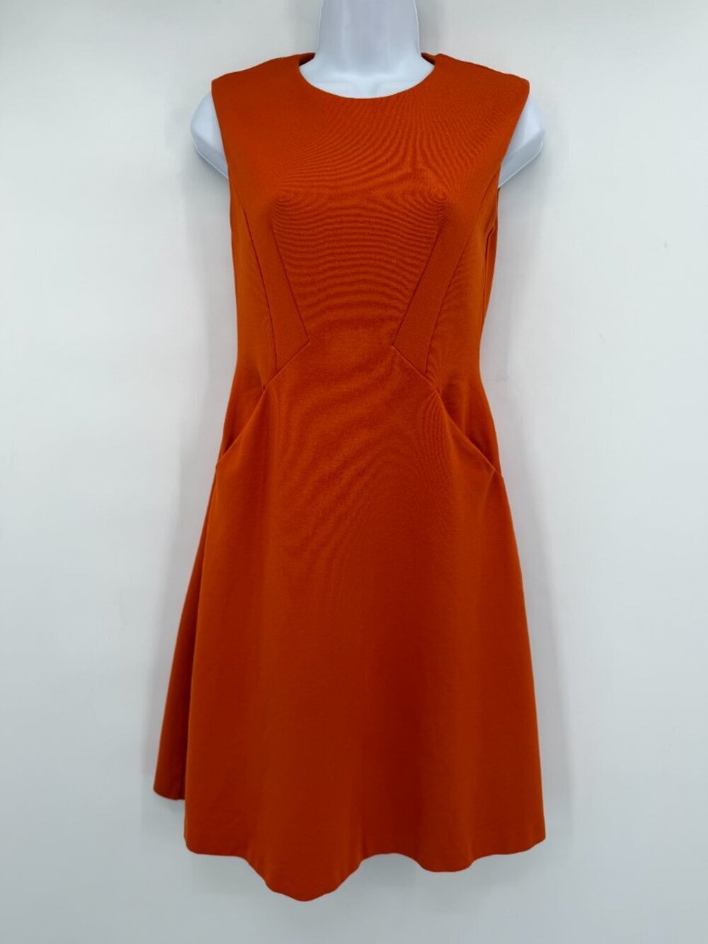 MNG Suit Orange Fit & Flare Dress XS Sleeveless Textured Mini Cocktail Career